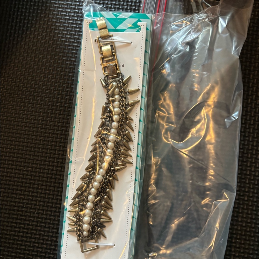 Stella & Dot Gold Spike Bracelet with Pearls